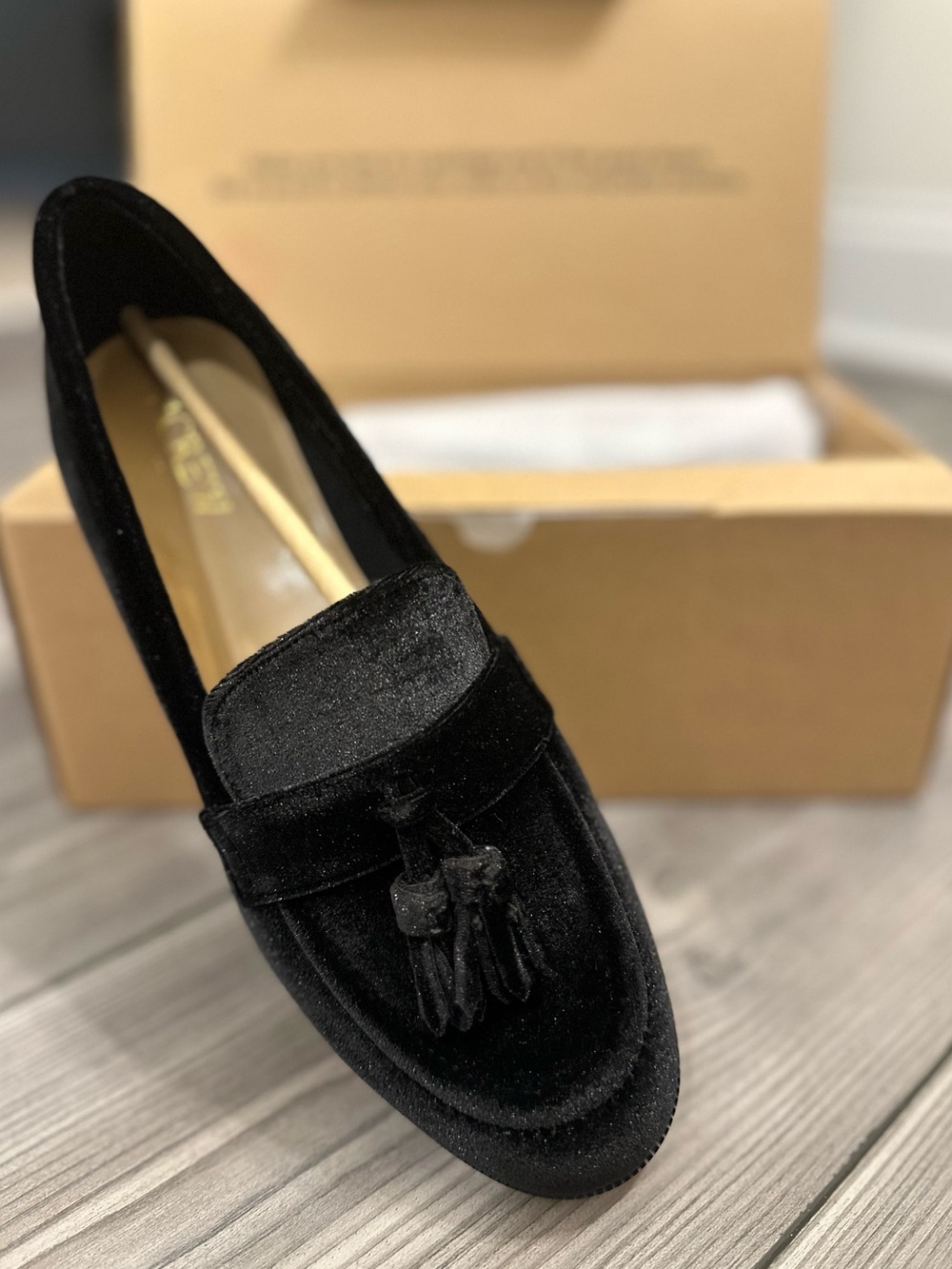 J. Crew Black Velvet Tassel Loafers Women’s Slip On Flats NIB